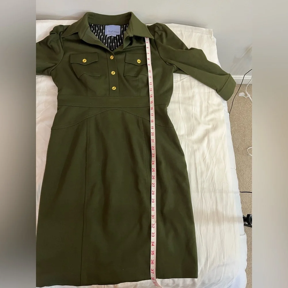 Kay Unger Olive Green Dress Women’s 12 Military Inspired, Office semi-Fitted
